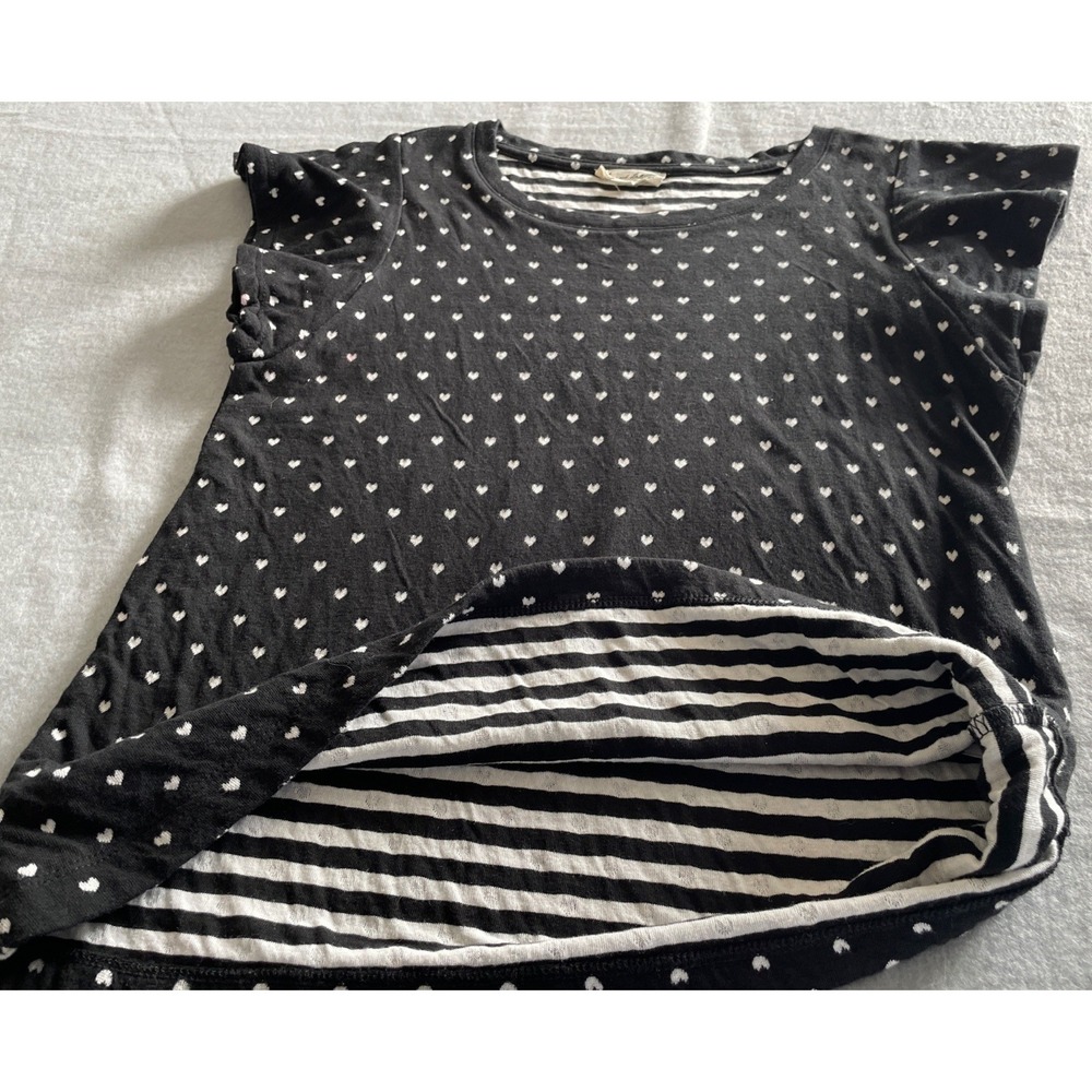 Jane and Delaney Womens Top sz S Black White Hearts 100% Cotton Striped inside - Picture 2 of 8